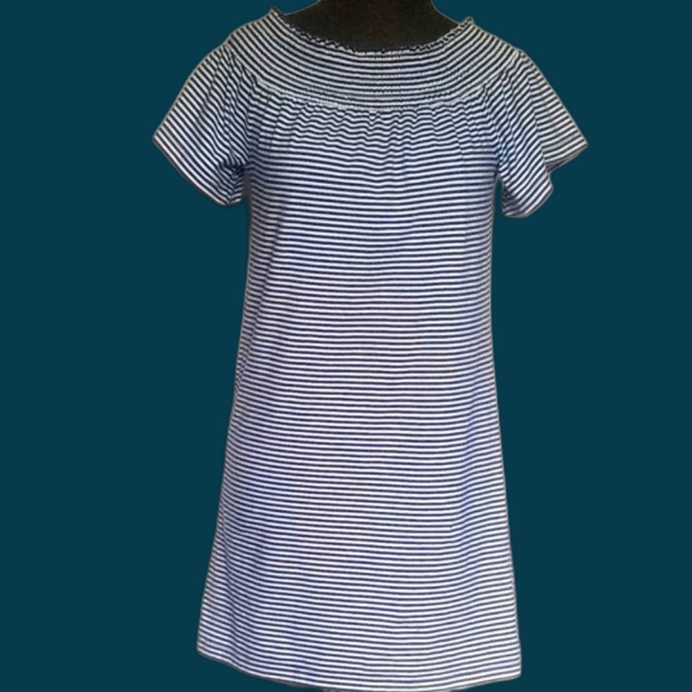 Vineyard Vines Navy and White Stripe On or Off Shoulder Knit Dress, XS